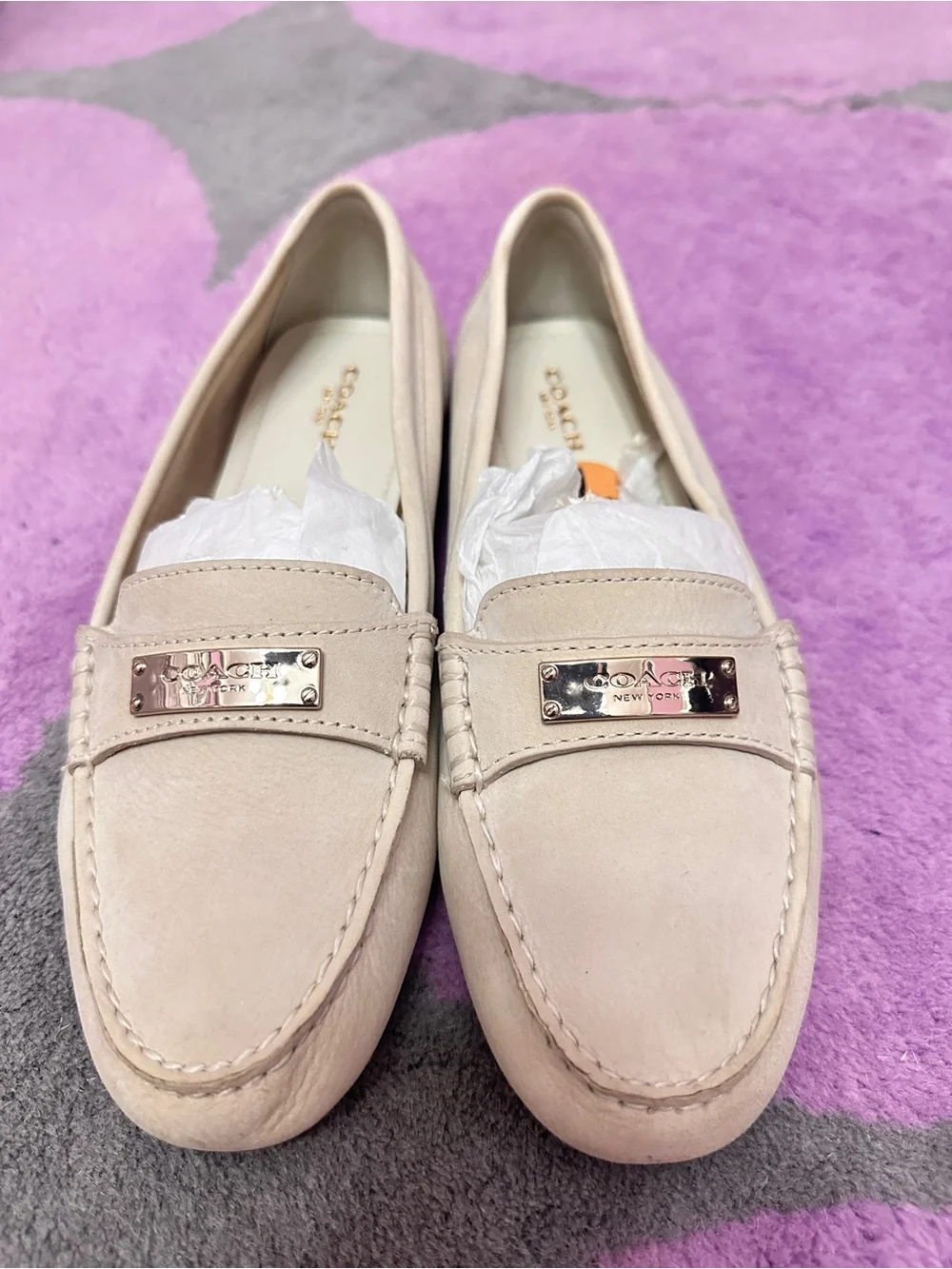 Coach Women's Beige Suede Loafers